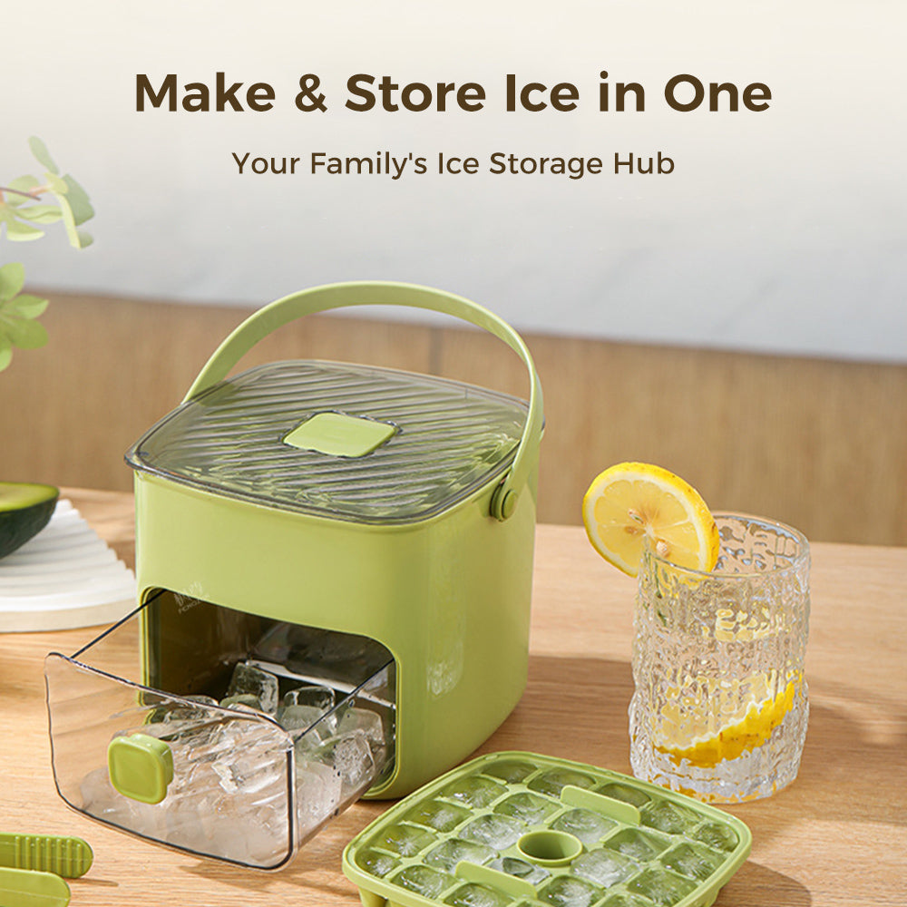 One-Press Ice Cube Tray with Storage Bin