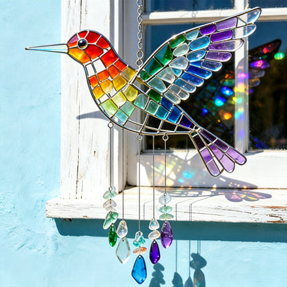 🐦 Graceful Hummingbird Wind Chime | Stunning Crystal Garden Decor