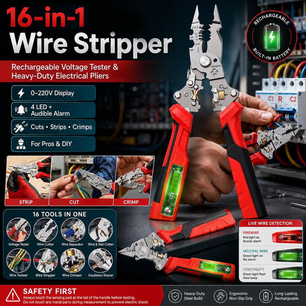 16-in-1 Electrical Wire Stripper & Voltage Tester