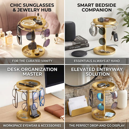 360° Rotating Sunglasses Organizer Stand — Eyewear Rack with Tray