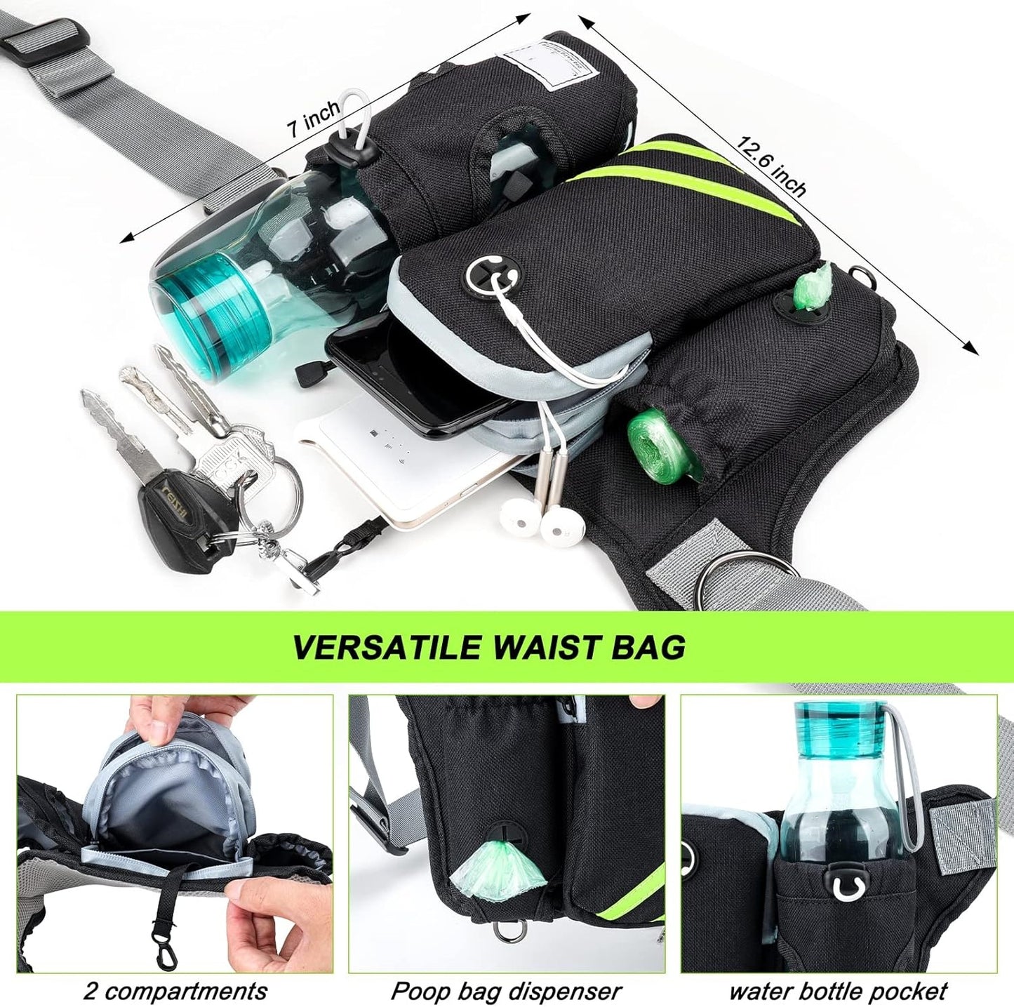 Retractable Hands Free Dog Leash with Dual Bungees for 2 Dogs