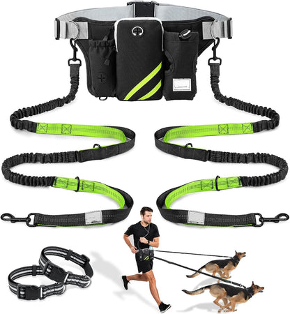 Retractable Hands Free Dog Leash with Dual Bungees for 2 Dogs