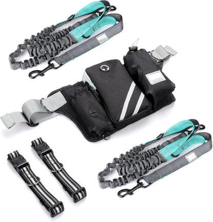 Retractable Hands Free Dog Leash with Dual Bungees for 2 Dogs