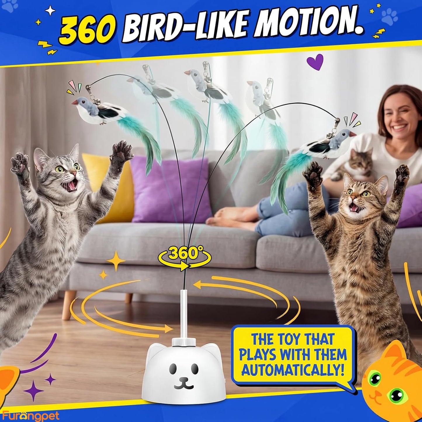 Interactive Flying Bird Cat Toy – USB Rechargeable, Motion Activated Self-Play Teaser for Indoor Cats