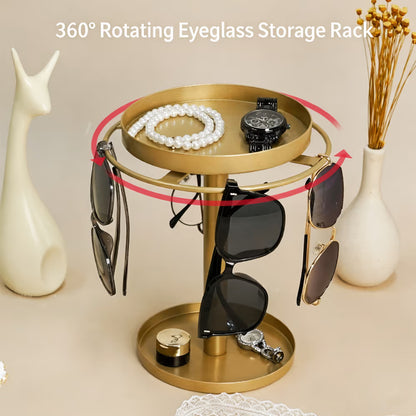 360° Rotating Sunglasses Organizer Stand — Eyewear Rack with Tray
