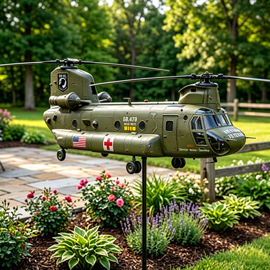 UH-1 Huey Veteran Tribute Metal Wind Spinner – Memorial Garden Decoration Gift