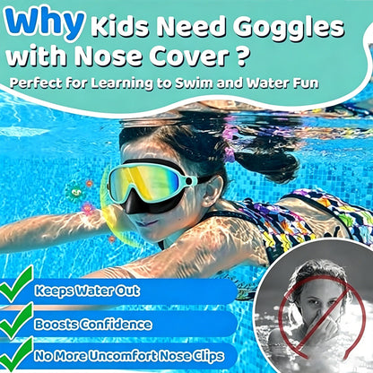 🏊‍♀️HD children's large frame waterproof and anti-fog swimming goggles