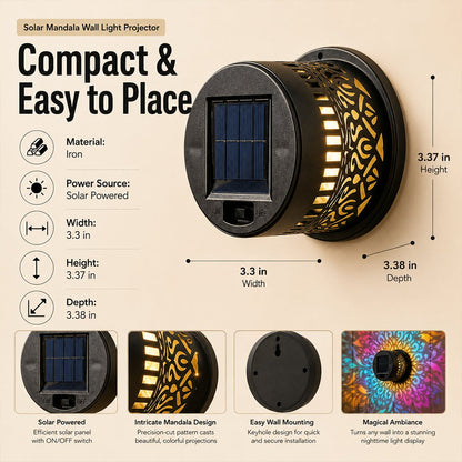 Solar Mandala Wall Light | Outdoor Garden Fence Projector Lamp