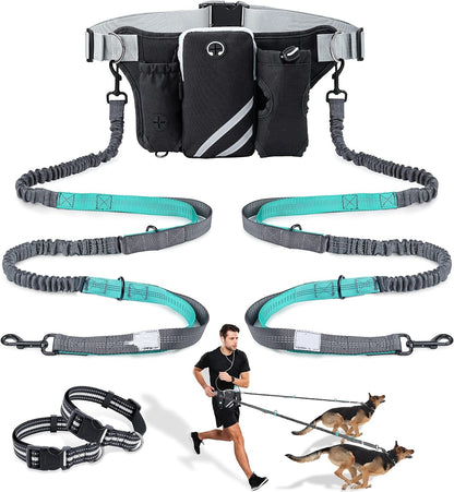 Retractable Hands Free Dog Leash with Dual Bungees for 2 Dogs