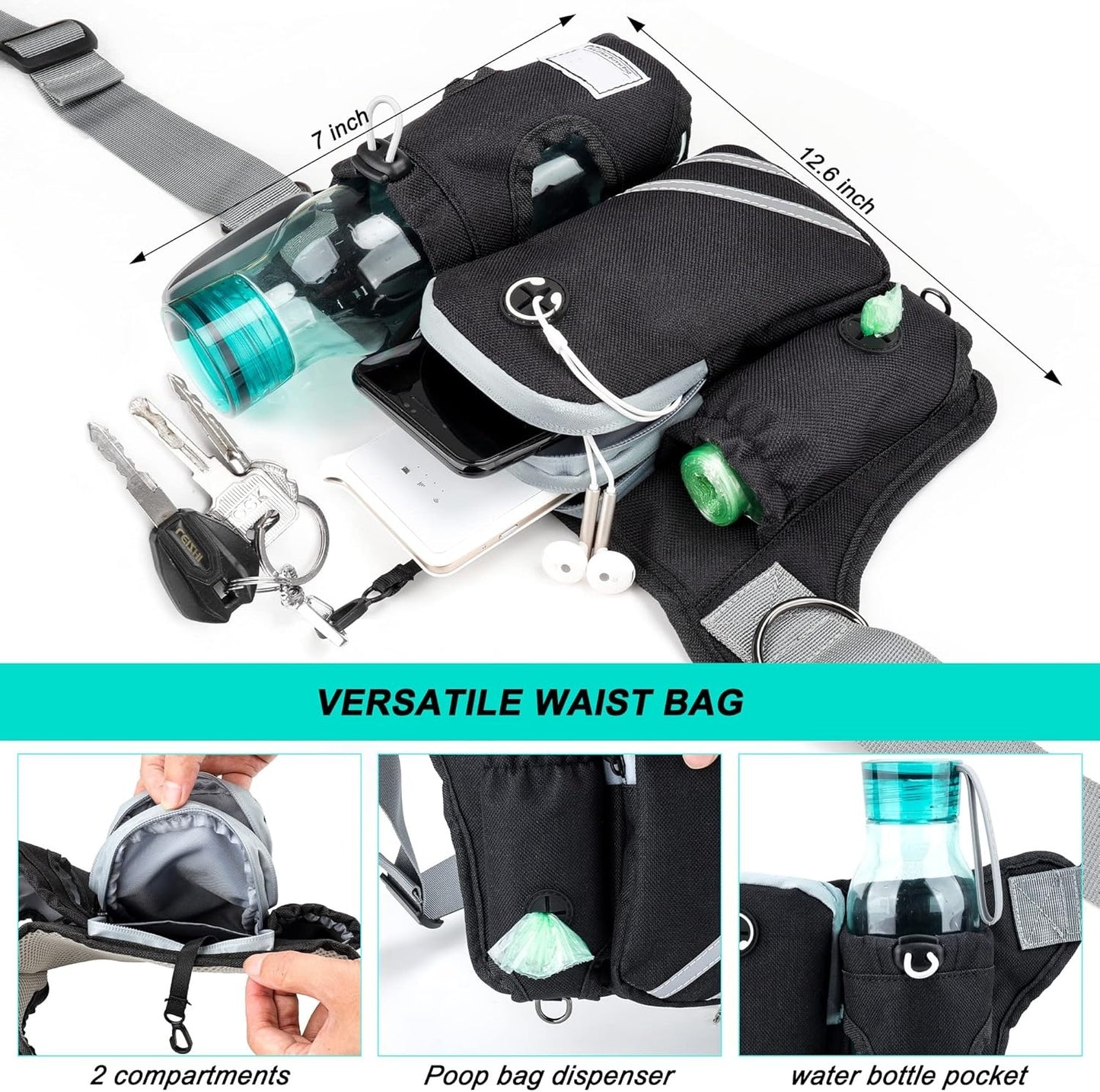 Retractable Hands Free Dog Leash with Dual Bungees for 2 Dogs