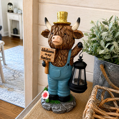 🐮 Highland Cow Solar Garden Lantern Statue