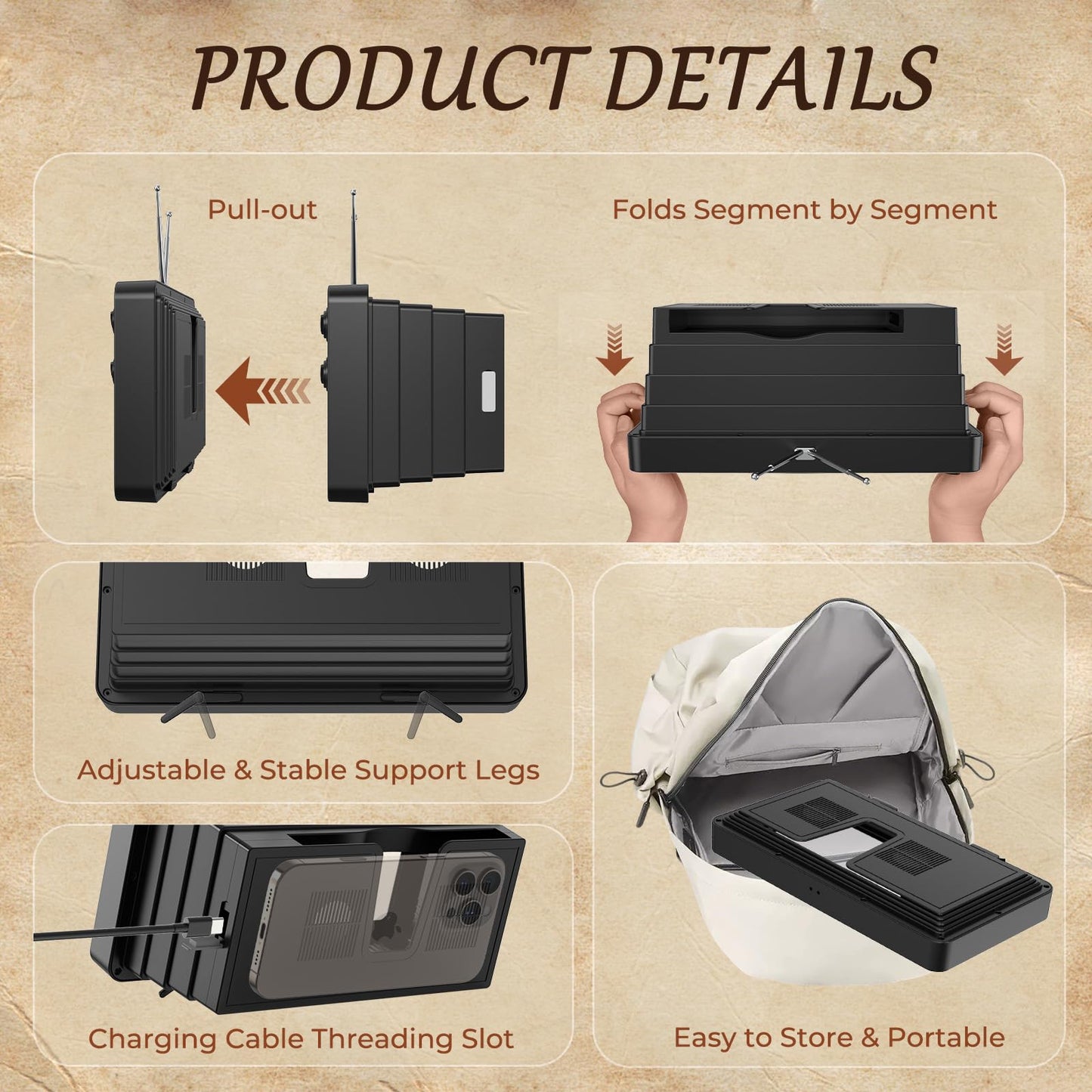 3D HD Foldable Retro Phone Screen Magnifier
