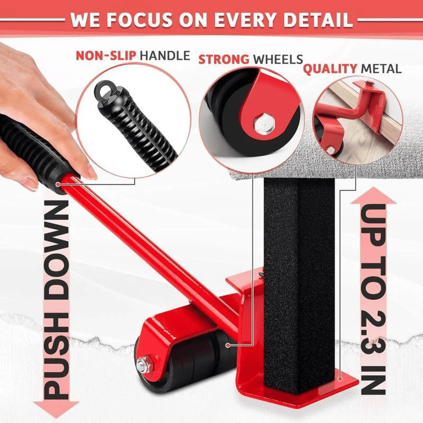 600 Lbs Furniture Moving Lifter Dolly with 360° Wheels for Heavy & Peel Stick Floors