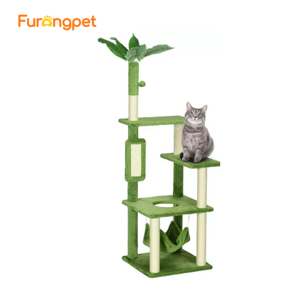 Cat Tree Tower—Scratching Post, Hammock, Ball, Platforms, Green