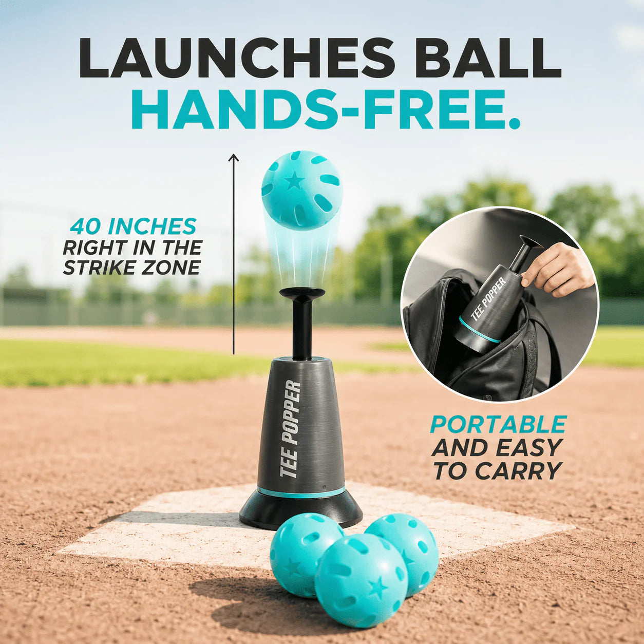 Portable Automatic Baseball Batting Training Tee Popper