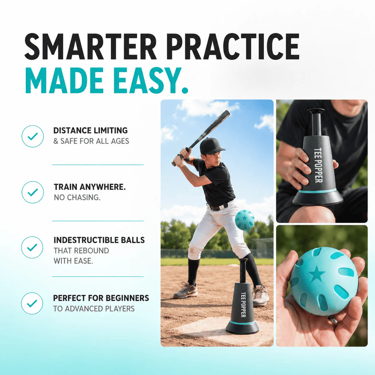 Portable Automatic Baseball Batting Training Tee Popper