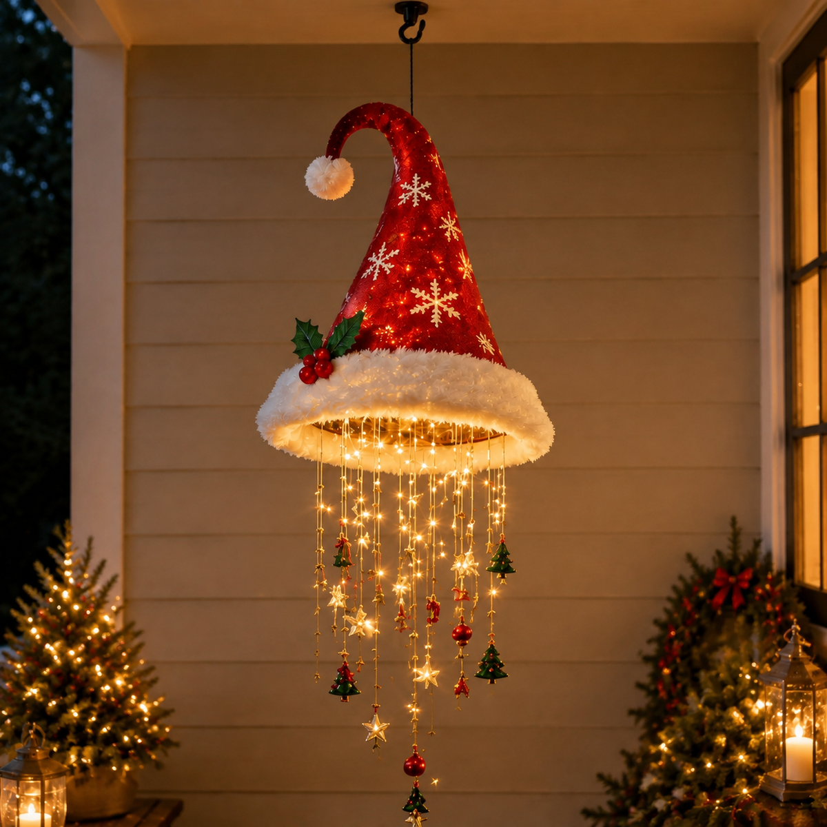 🎅 Lighted Santa Hat Hanging Chandelier 🎄 | 5 Styles Warm LED Christmas String Light