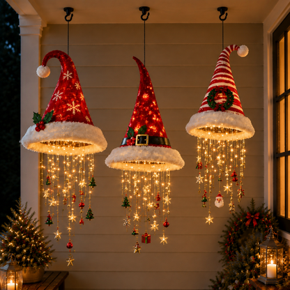 🎅 Lighted Santa Hat Hanging Chandelier 🎄 | 5 Styles Warm LED Christmas String Light
