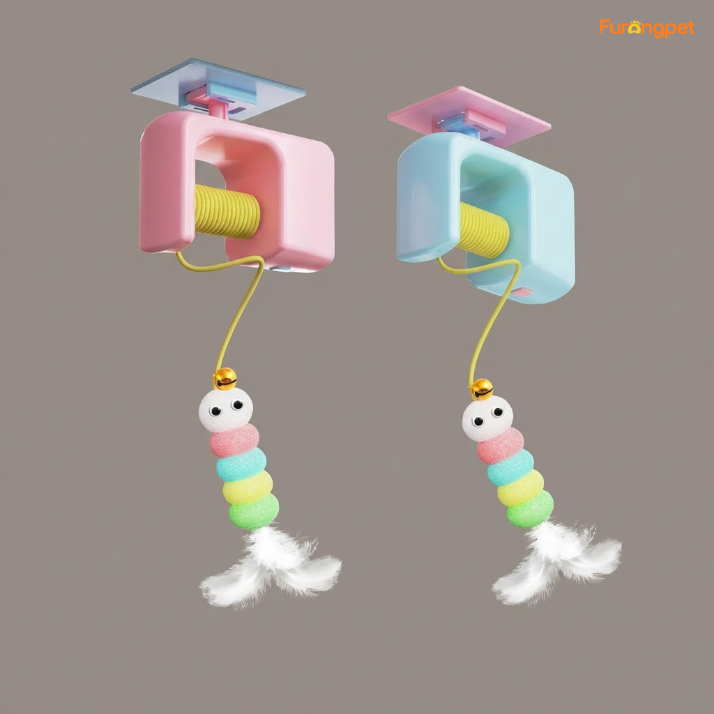 Interactive door yo-yo cat toy with self-play function