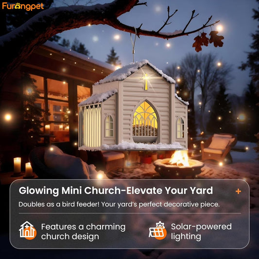 Church-Shaped Metal Bird Feeder with Solar Light