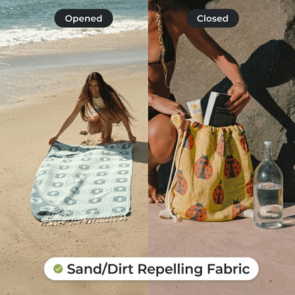2-in-1 Sand Repellent Towel Backpack, 100% Pure Organic Cotton