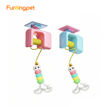 Interactive door yo-yo cat toy with self-play function