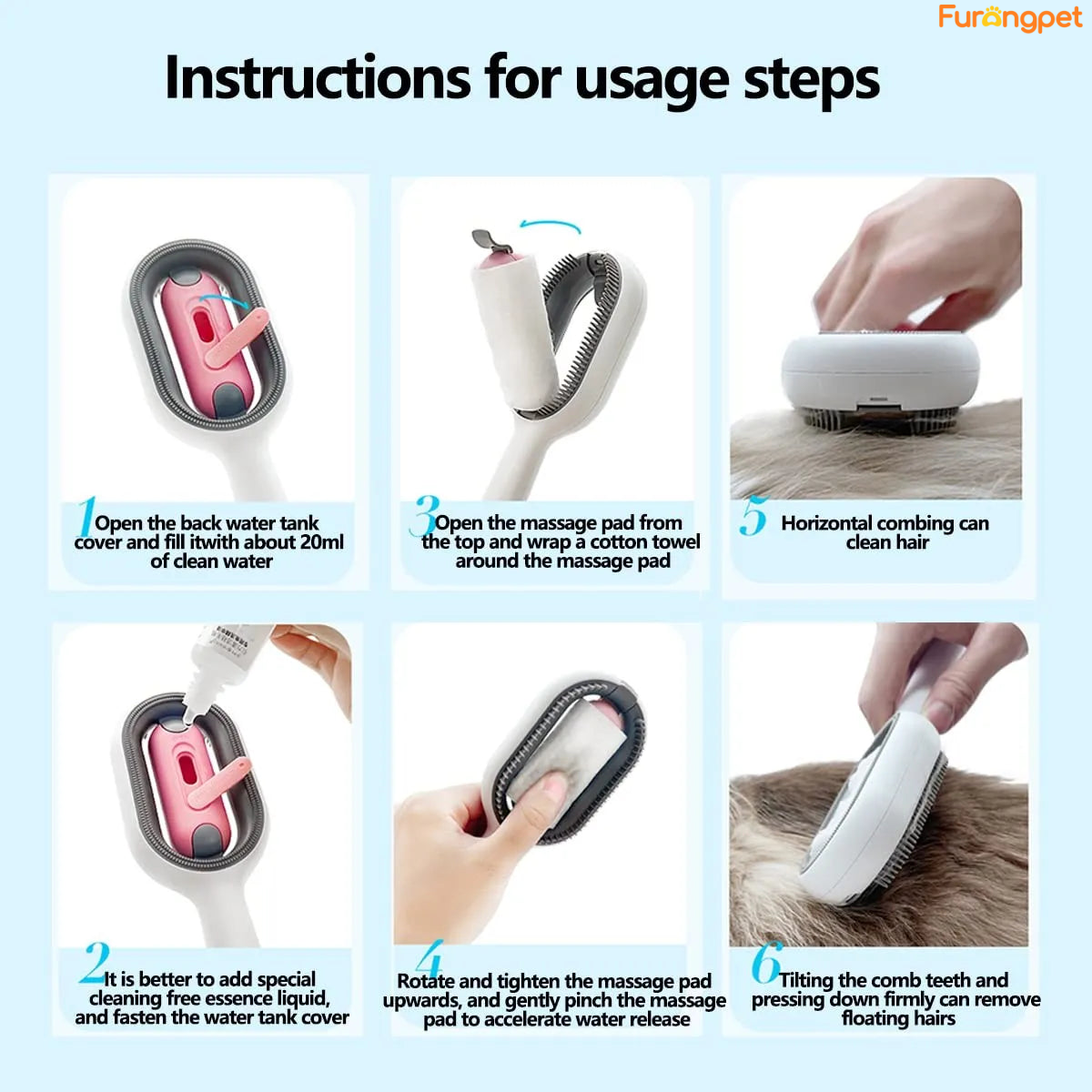 3-in-1 Pet Brush with Water Tank for Cats & Dogs