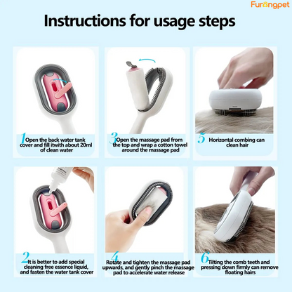 3-in-1 Pet Brush with Water Tank for Cats & Dogs