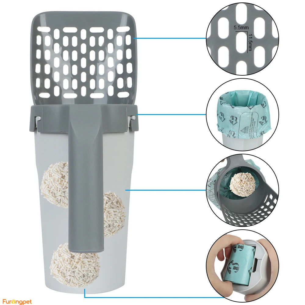 Self-Cleaning Cat Litter Scoop with Integrated Waste Bin