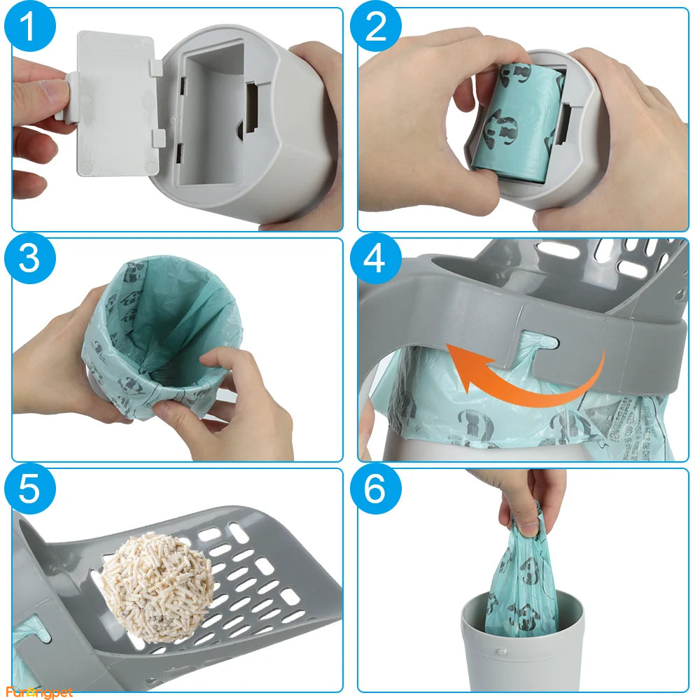 Self-Cleaning Cat Litter Scoop with Integrated Waste Bin