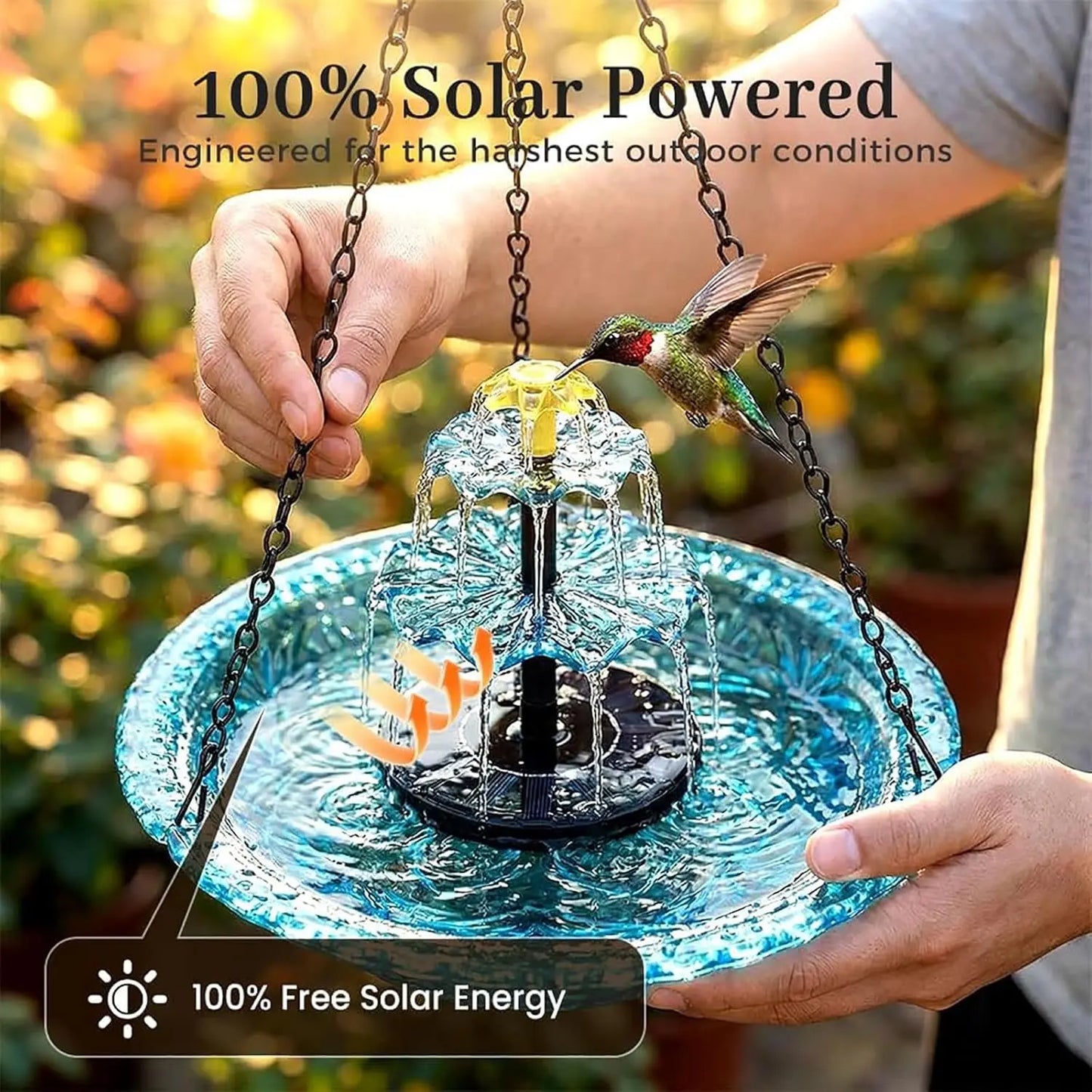 Solar Waterfall Hanging Bird Bath Fountain