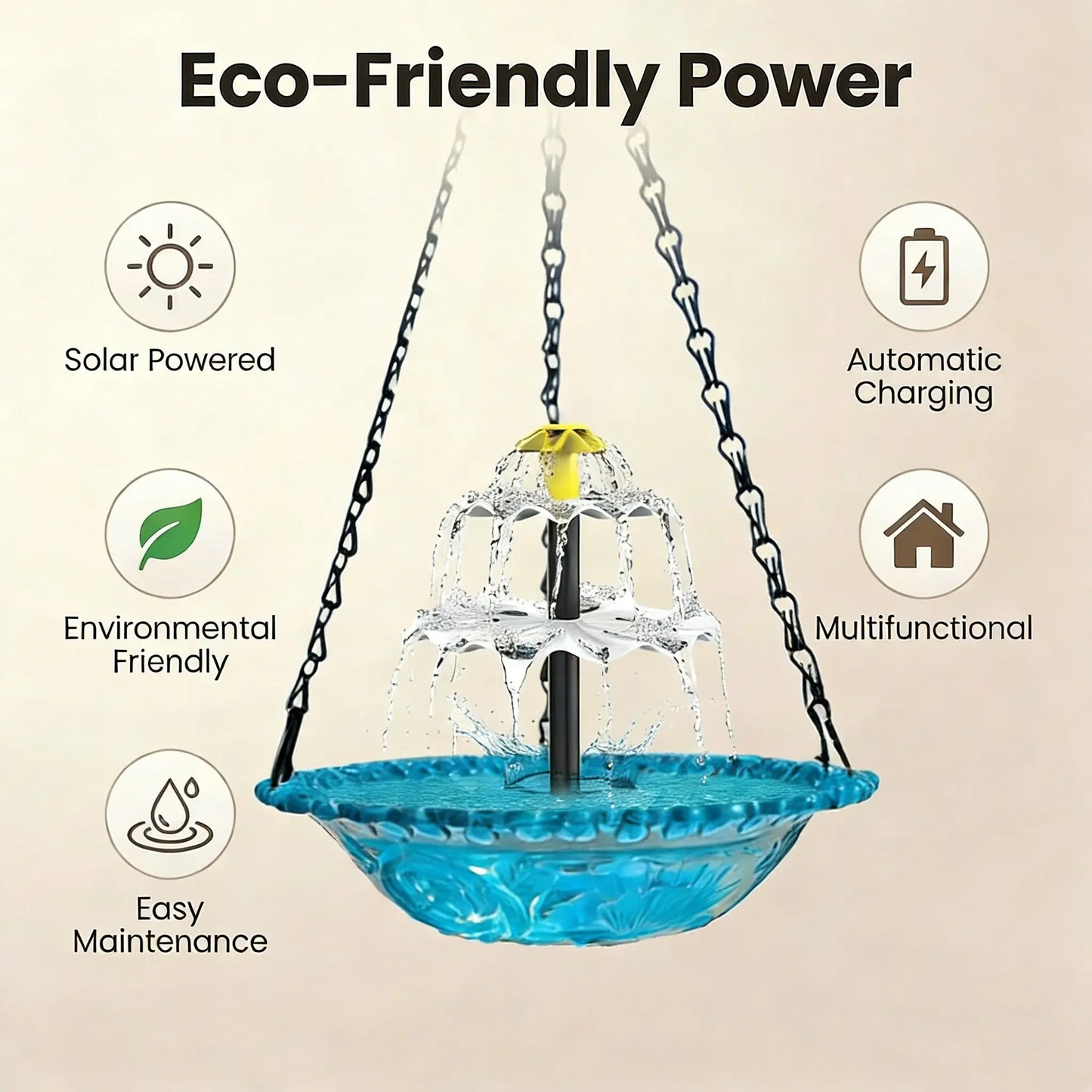 Solar Waterfall Hanging Bird Bath Fountain