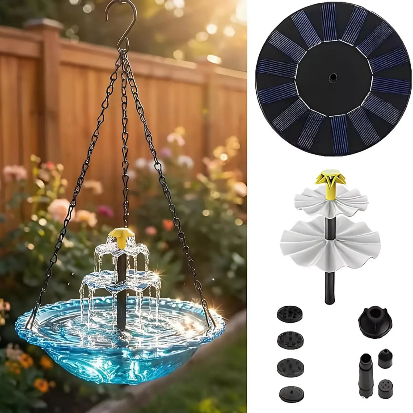Solar Waterfall Hanging Bird Bath Fountain