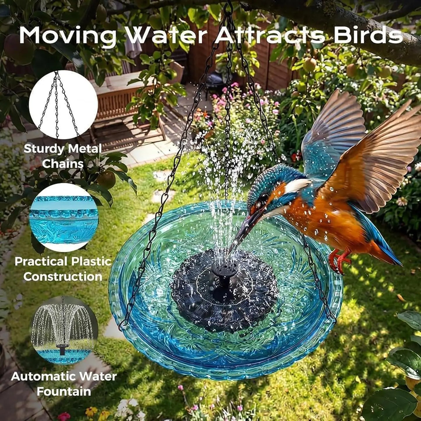 Solar Waterfall Hanging Bird Bath Fountain
