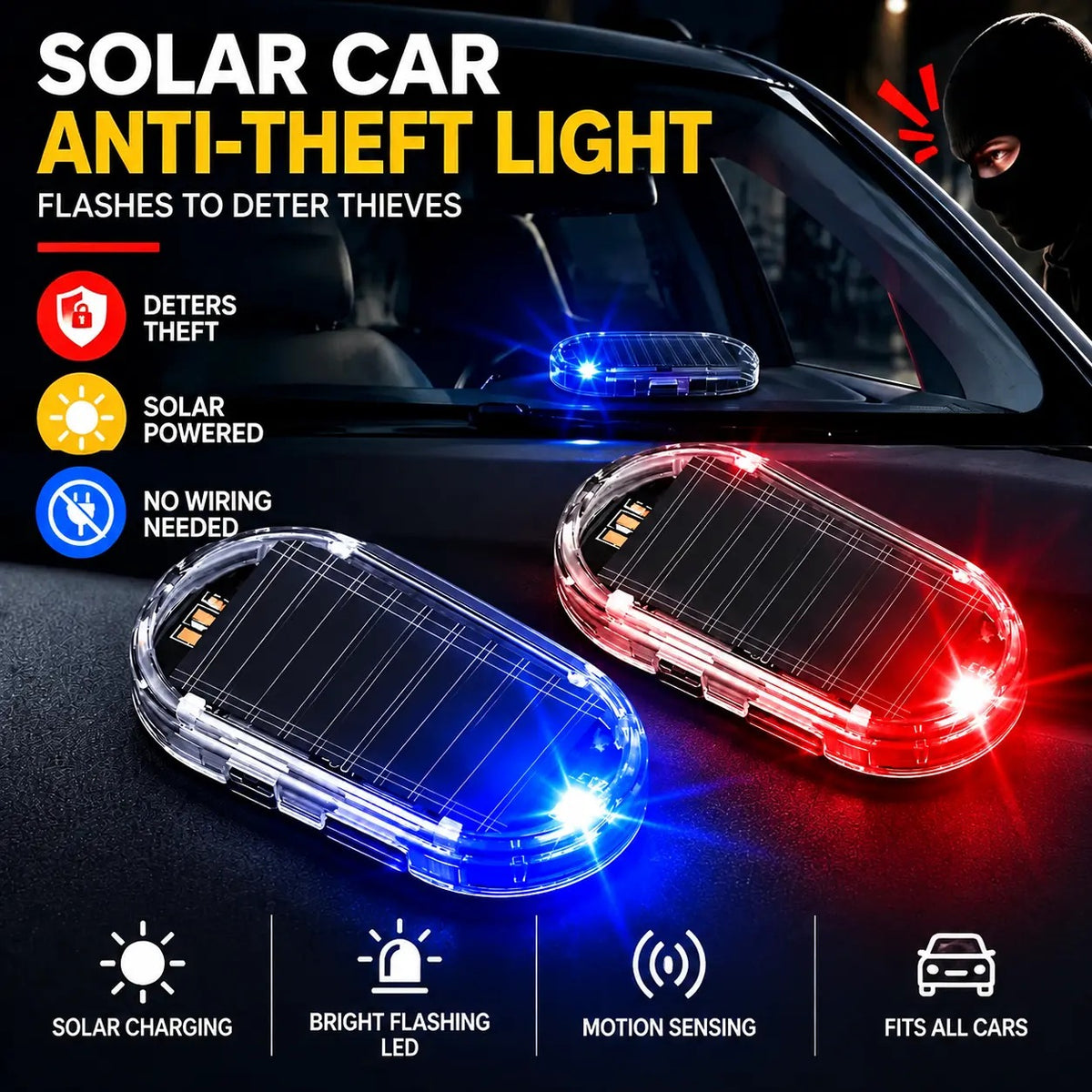 🚨 Solar-Powered Car Security Warning Light