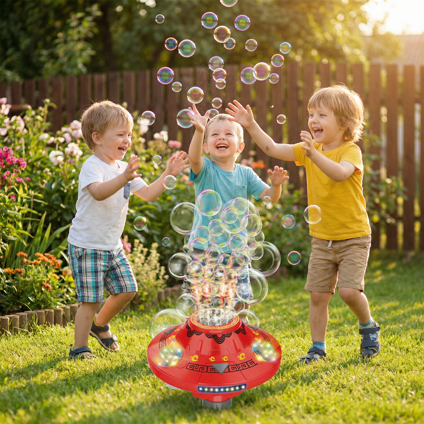 LED Spinning UFO Bubble Blaster Rechargeable Kids Toy