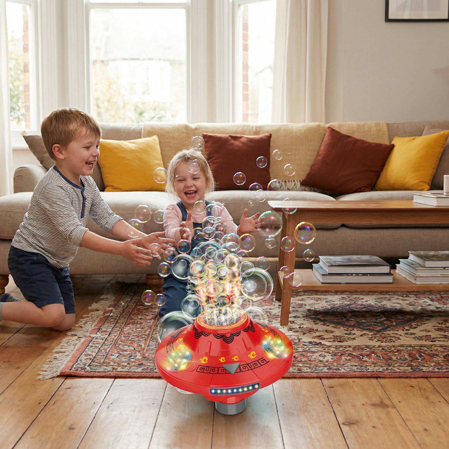 LED Spinning UFO Bubble Blaster Rechargeable Kids Toy