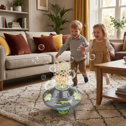 LED Spinning UFO Bubble Blaster Rechargeable Kids Toy