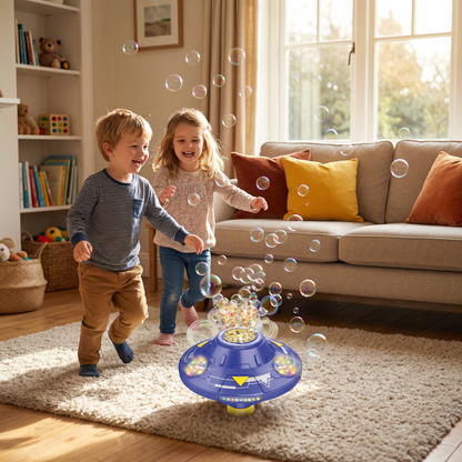 LED Spinning UFO Bubble Blaster Rechargeable Kids Toy