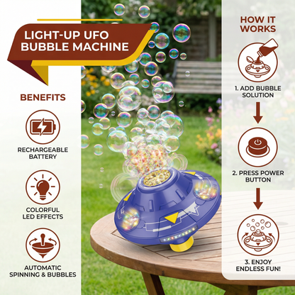 LED Spinning UFO Bubble Blaster Rechargeable Kids Toy