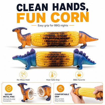 Dinosaur Corn Cob Holders with Stainless Steel Prongs