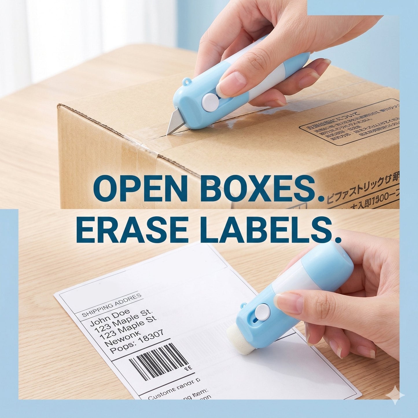 2-in-1 Box Cutter & Thermal Paper Eraser– Box Cutter with Ink Removal Function