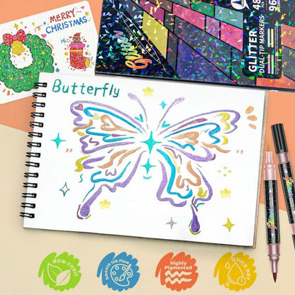Glitter Effect Brush Markers – Vibrant Sparkle Art Pens for Drawing & Coloring