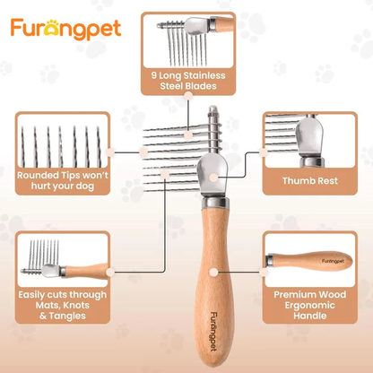 Deep Detangling Dematting Brush for Thick Curly Dog Coats