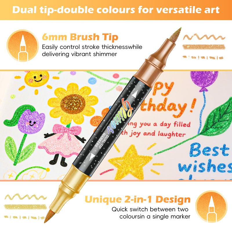 Glitter Effect Brush Markers – Vibrant Sparkle Art Pens for Drawing & Coloring