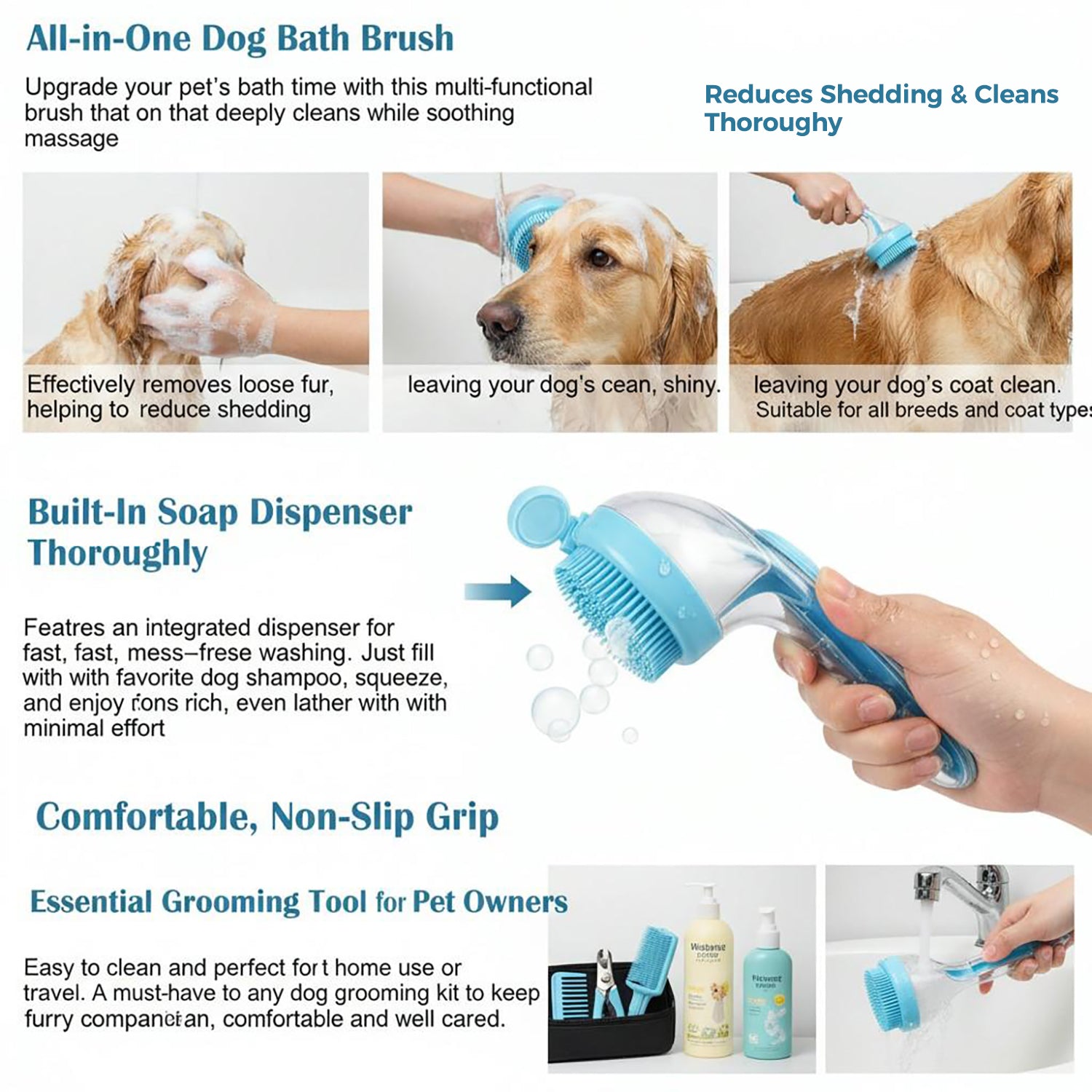 2 in 1 Pet Bath Brush with Shampoo Dispenser Massage