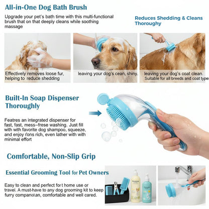 2 in 1 Pet Bath Brush with Shampoo Dispenser Massage