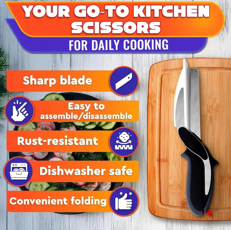2-in-1 Cutting Board Kitchen Shears with Safety Lock