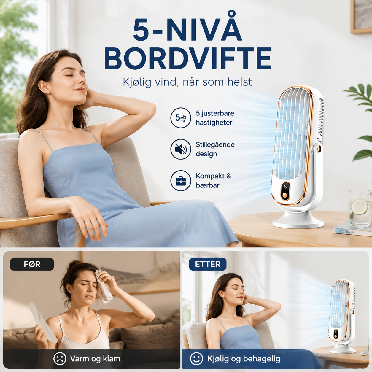 Portable Table Fan with 5 Speeds