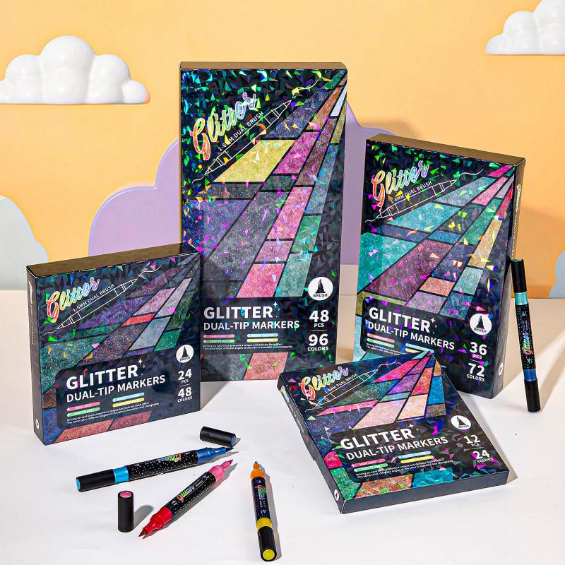 Glitter Effect Brush Markers – Vibrant Sparkle Art Pens for Drawing & Coloring